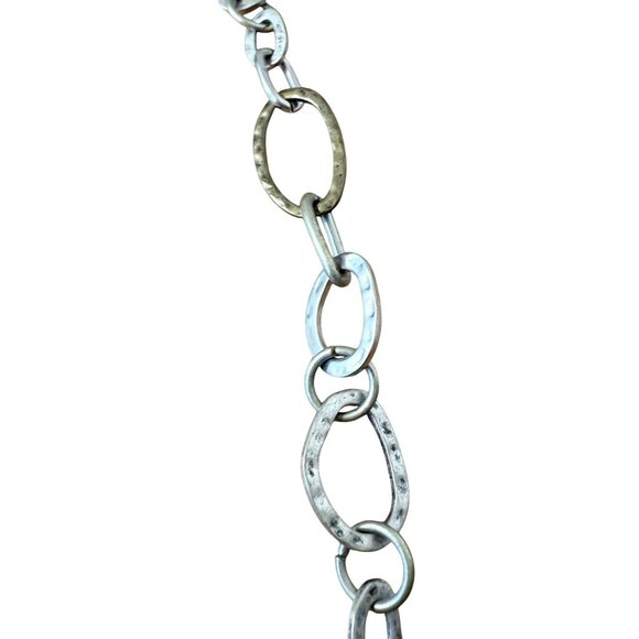 Chicos Silver Toned Metal Hammered Oval Link Necklace With Adjustable Chain - Picture 5 of 6
